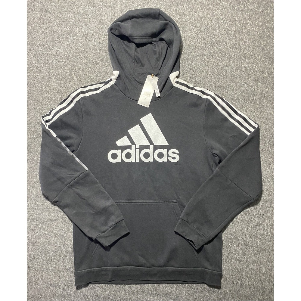 Adidas Hoodie Mens Black Trio21 Pullover Sweatshirt Logo Casual Stripes Size M